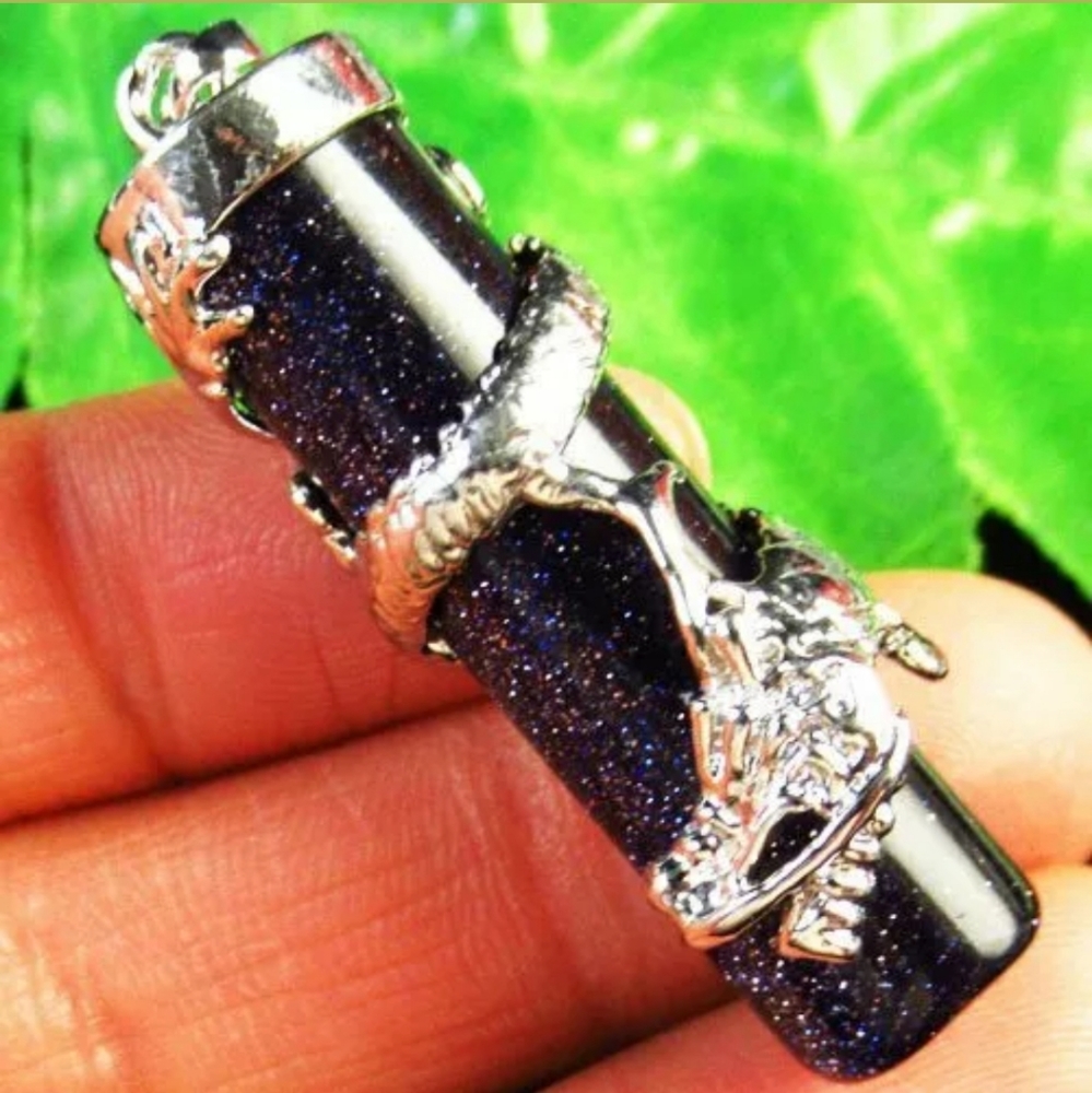 **$15 Sale** New Silver Wrapped Dragon Blue Sandstone Pendant.